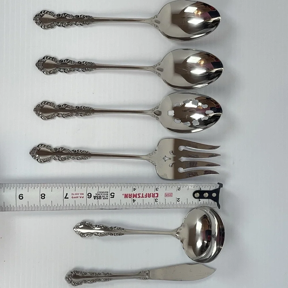 Oneida SHELLEY Cube Stainless Steel Flatware Floral Lot 6 Serving Fork Spoons